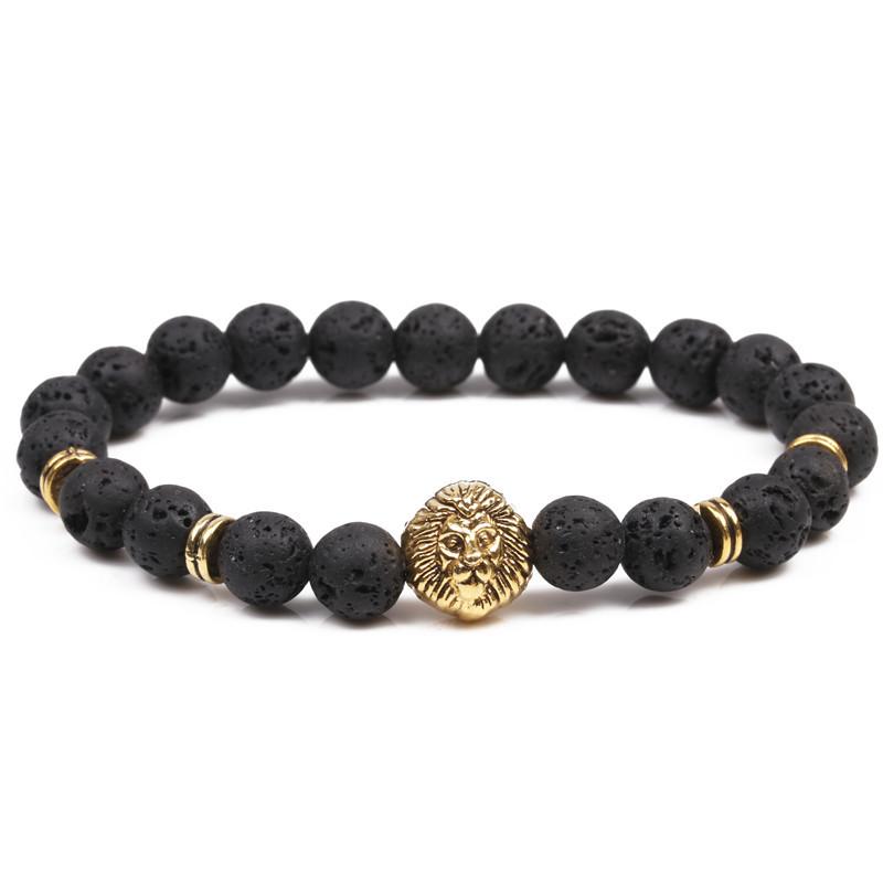 Unisex Lava Volcanic Stone Lion Head Beads Bracelet Nhyl122554