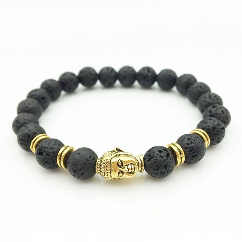 Unisex Lava Volcanic Stone Lion Head Beads Bracelet Nhyl122554