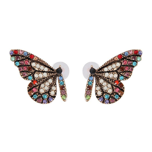 Womens Butterfly Rhinestone Alloy Earrings Nhjj126423