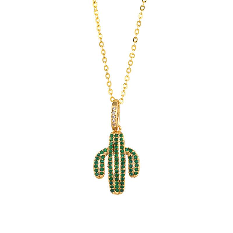 Simple Zircon Plant Cactus Necklace Nhas131665