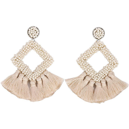 Fashion Woven Color Tassel Beads Earrings Nhjq141832