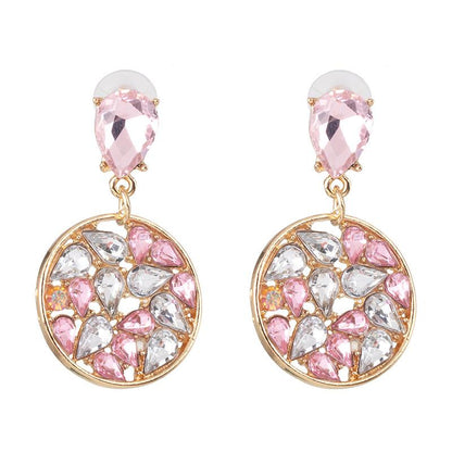 New Geometric Creative Round Rhinestone Stud Earrings Nhjj142173