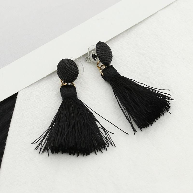 New Button Black And White Tassel Earrings Nhdp145166