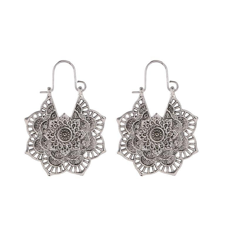 Vintage Metal Openwork Flower Earrings Nhdp145199