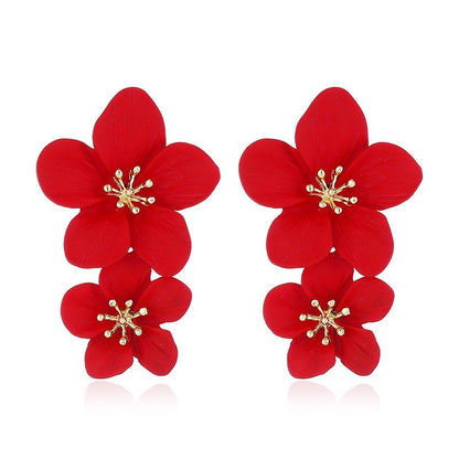 Fashion Flower Stoving Varnish Alloy Drop Earrings