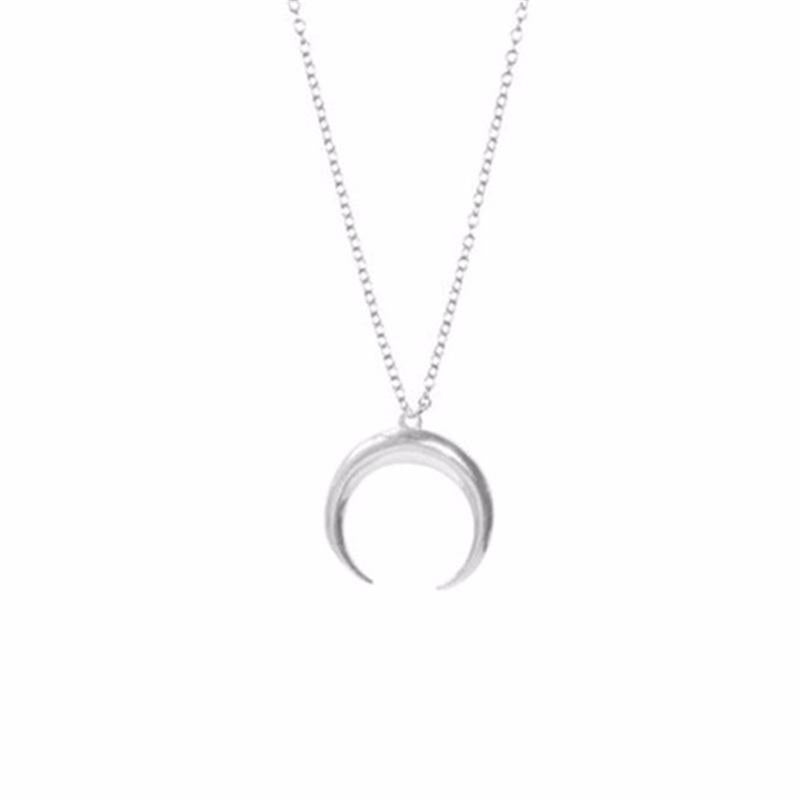 Fashion Plated Gold And Silver Crescent Pendant Necklace Nhcu149800