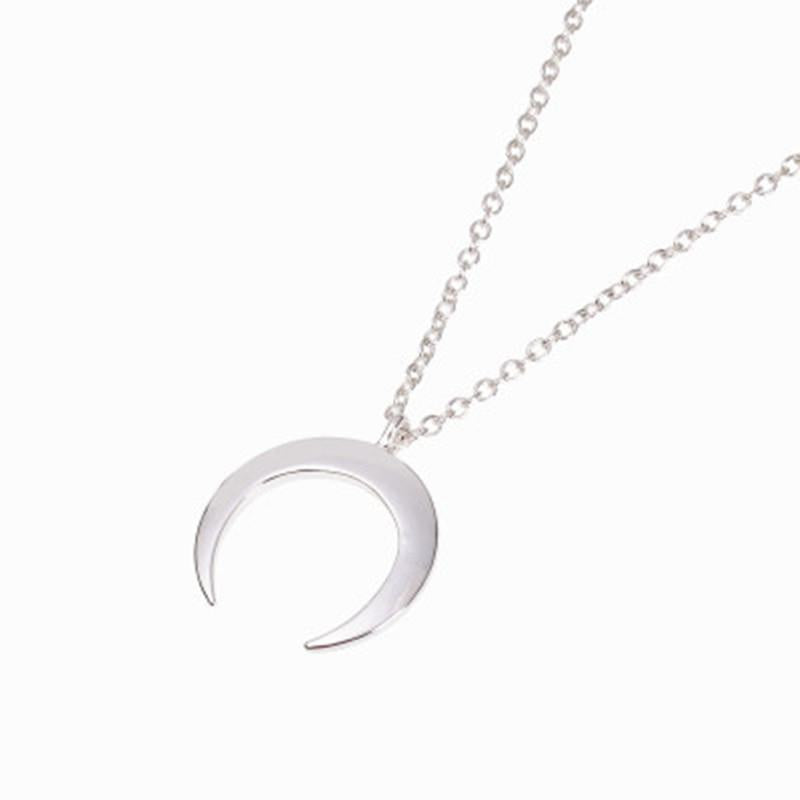 Fashion Plated Gold And Silver Crescent Pendant Necklace Nhcu149800