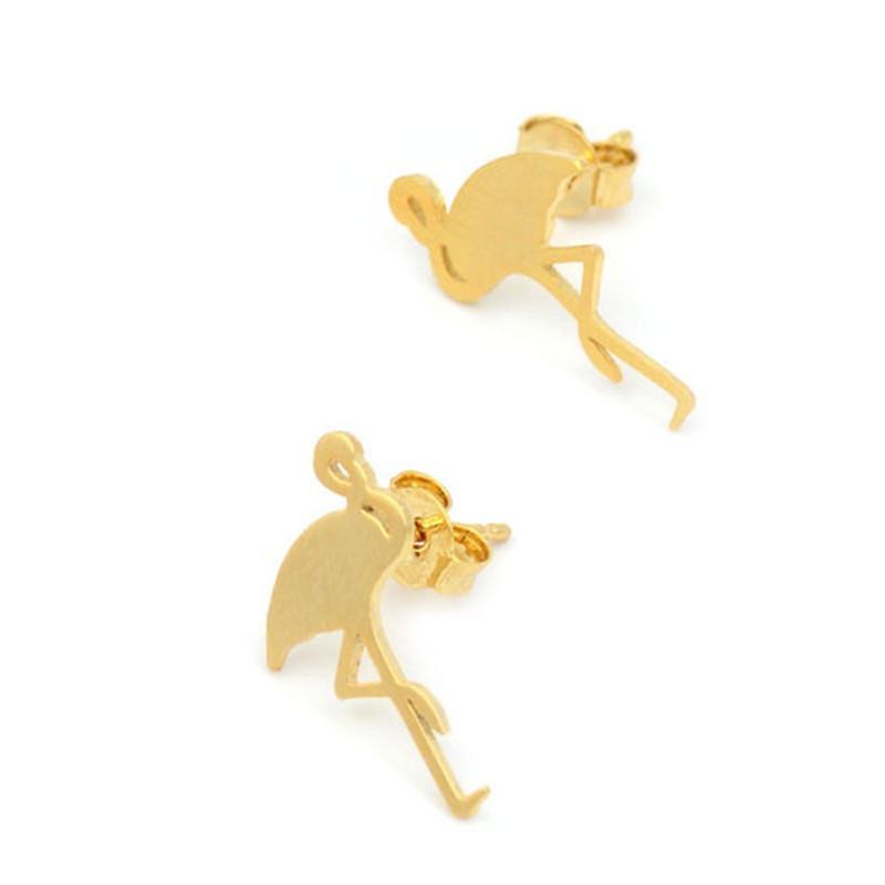 Hand-drawing Red-crowned Crane Alloy Plating Stud Earrings Gold And Silver Rose Golden Nhcu149815