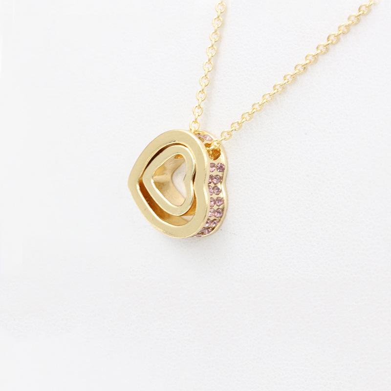 Korean Version Of The Double Heart Artificial Gem Double-layer Peach Heart Clavicle Crystal Necklace Nhdp150120