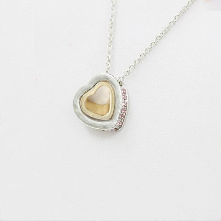 Korean Version Of The Double Heart Artificial Gem Double-layer Peach Heart Clavicle Crystal Necklace Nhdp150120