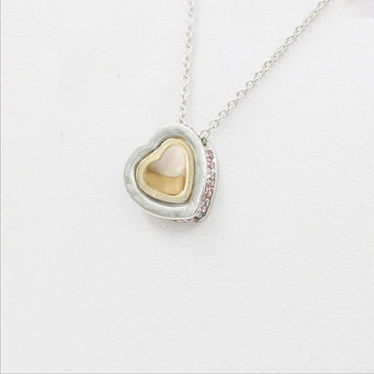 Korean Version Of The Double Heart Artificial Gem Double-layer Peach Heart Clavicle Crystal Necklace Nhdp150120