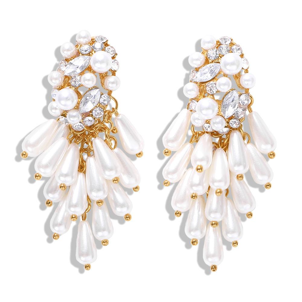 Fashion Diamond Pearl Alloy Flower Earrings Nhjq150523