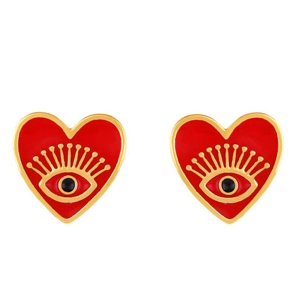 Fashion Copper Heart Shaped Eyes Stud Earrings Nhas155431