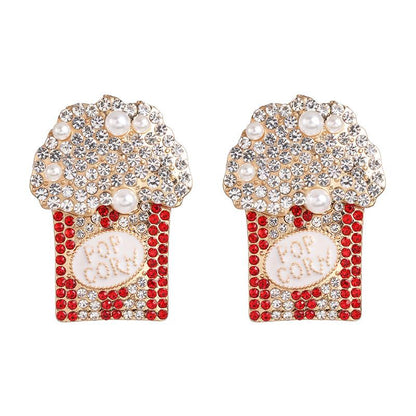 New Popcorn Cup Color Diamond Stud Earrings