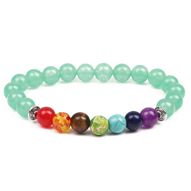 Natural Stone Colorful Chakra Energy Yoga Bracelet 8mm Green Agate Bracelet Bracelet