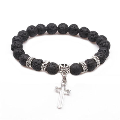 Yoga Beads Energy Natural Stone Bracelet Frosted Stone Volcanic Stone Cross Bracelet