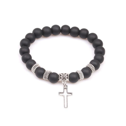 Yoga Beads Energy Natural Stone Bracelet Frosted Stone Volcanic Stone Cross Bracelet