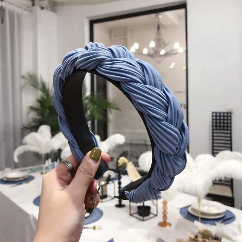 Explosion Style Hair Accessories Solid Color Pleated Fabric Twist Braids Wide-Band Hair Hoop