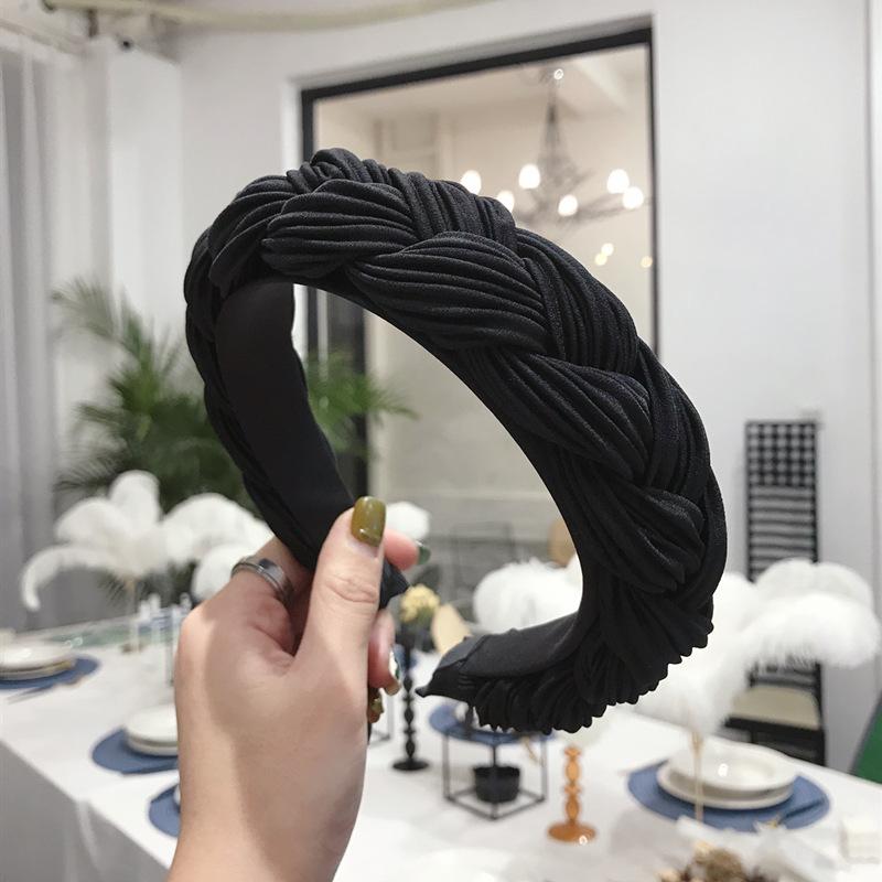 Explosion Style Hair Accessories Solid Color Pleated Fabric Twist Braids Wide-Band Hair Hoop