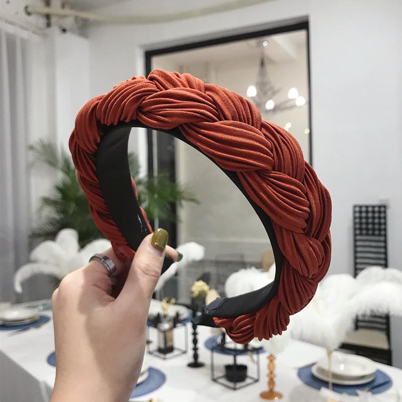 Explosion Style Hair Accessories Solid Color Pleated Fabric Twist Braids Wide-Band Hair Hoop