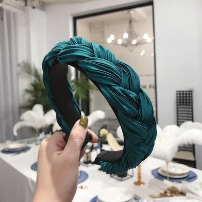 Explosion Style Hair Accessories Solid Color Pleated Fabric Twist Braids Wide-Band Hair Hoop