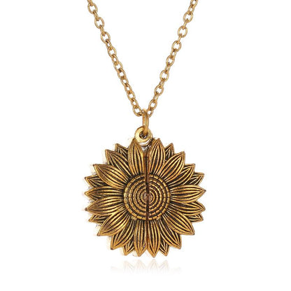 Sunflower Necklace Vintage Open Double Lettering Pendant Double-sided Flower Letter Clavicle Chain