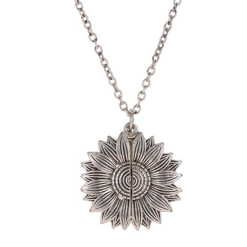 Sunflower Necklace Vintage Open Double Lettering Pendant Double-sided Flower Letter Clavicle Chain