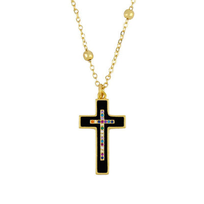 Classic Retro Cross Necklace Dripping Diamond Cross Pendant