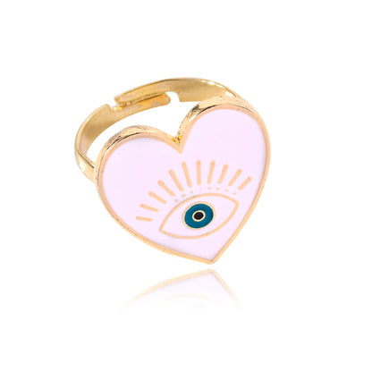 Wholesale Jewelry Simple Style Devil's Eye Heart Shape Alloy Enamel Open Rings