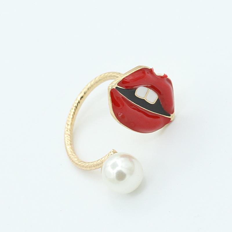 Vintage Jewelry Pearl Eyes Gem Joint Ring Ring New Lips Open Ring