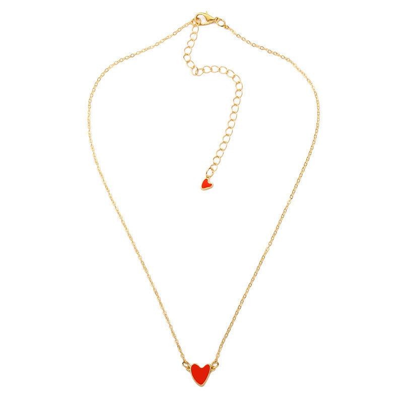 Korean Red Love Necklace Dripping Double Peach Heart Necklace Clavicle Chain Heart Necklace Wholesale