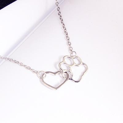 Pet Feet Dog Paw Peach Heart Pendant Necklace Cat Paw Love Necklace Wholesale