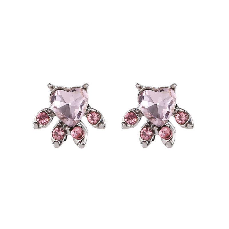 Pink Crystal Zircon Cat Paw Print Cat Ear Studs