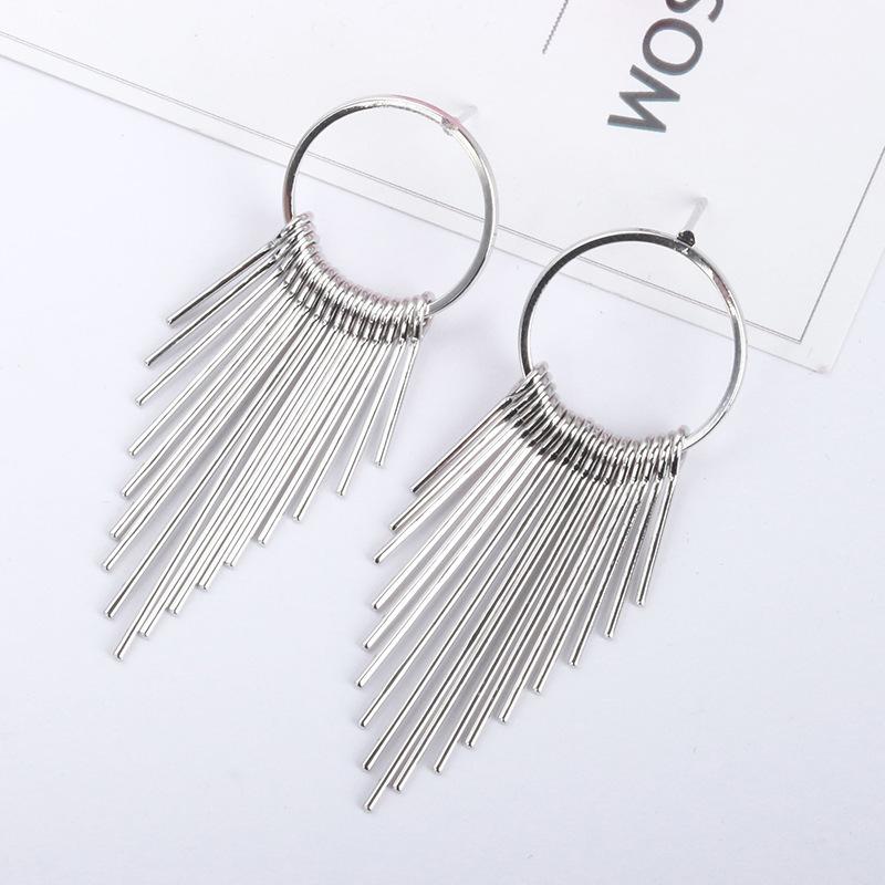 Fashion Simple Geometric Circle Multilayer Long And Short Tassel Earrings For Women