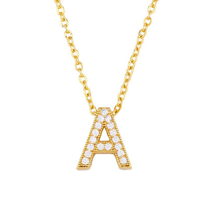 Fashion Letter Copper Gold Plated Zircon Necklace