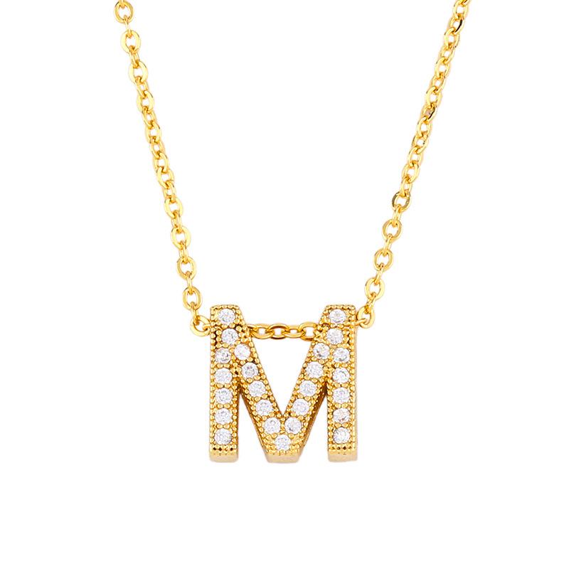 Fashion Letter Copper Gold Plated Zircon Necklace