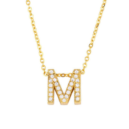 Fashion Letter Copper Gold Plated Zircon Necklace