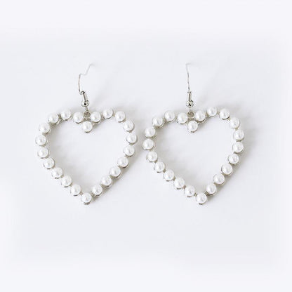 Retro Heart Inlaid Pearls Metal No Inlaid Earrings