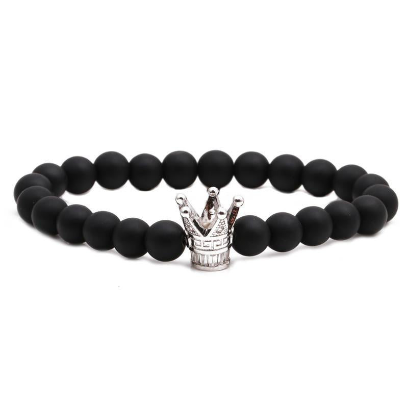 Black Frosted Bead Diy Crown Bracelet White Turquoise Crown Men&#39;s Bracelet