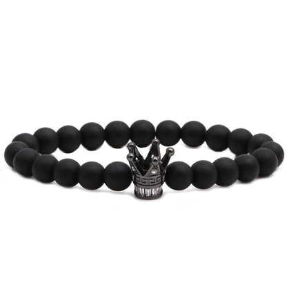 Black Frosted Bead Diy Crown Bracelet White Turquoise Crown Men&#39;s Bracelet