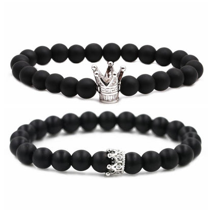 Black Frosted Bead Diy Crown Bracelet White Turquoise Crown Men&#39;s Bracelet