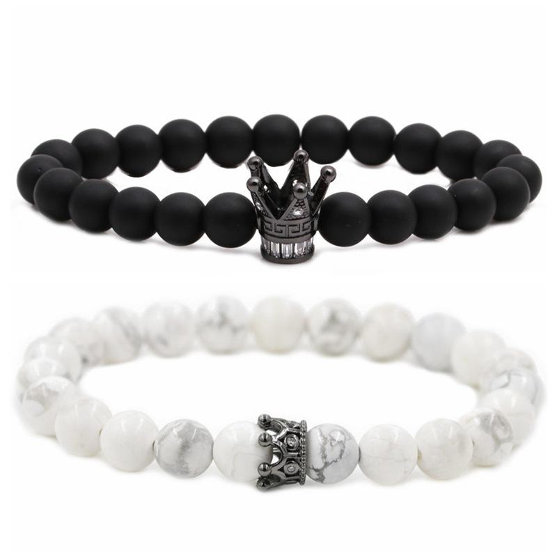 Black Frosted Bead Diy Crown Bracelet White Turquoise Crown Men&#39;s Bracelet