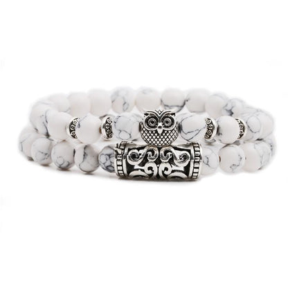 White Turquoise Owl Buddha Head Elbow Set Bracelet Lion Head Ghost Beaded Bracelet