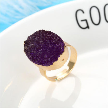 Exquisite Oval Ring Wedding Gold Ring Imitation Natural Stone Resin Adjustable Ring