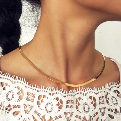 New Flat Snake Bone Chain Bare Chain Simple Silver Collar Short Clavicle Blade Chain Men And Women Jewelry