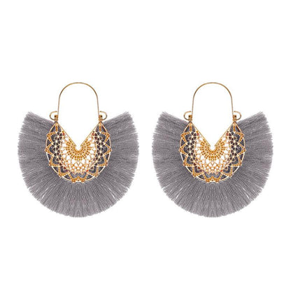 New Fashion Retro Exaggerated Fan-shaped Lace Pattern Tassel Earrings Wholesale