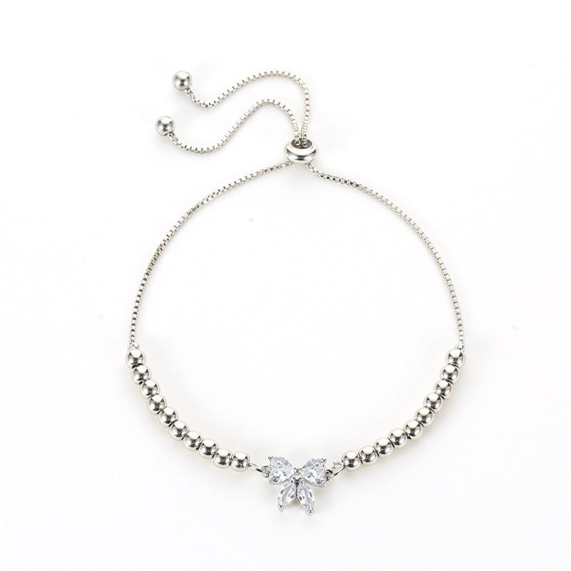 Korean New Fashion Literary Sweet Beaded Adjustable Micro-set Zircon Bow Bracelet