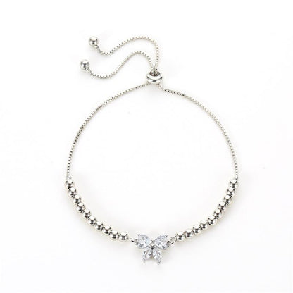 Korean New Fashion Literary Sweet Beaded Adjustable Micro-set Zircon Bow Bracelet