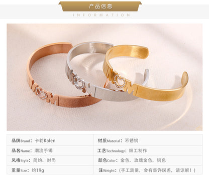 Korean Style Simple Heart-shaped Mom Titanium Steel Open-end Bangle Bracelet Mother's Day Jewelry Gift Factory Delivery