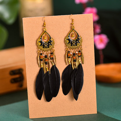 1 Pair Retro Feather Alloy Plating Women's Drop Earrings